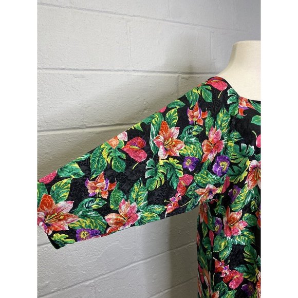 VTG 70s 80s R Michael Alan Small Silky Artsy Floral Nightgown Kaftan Tropical - Picture 6 of 9